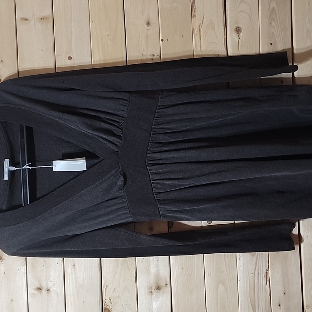 James Perse Gray Tunic Babydoll Top Dress V Neck Long Sleeve 4 NEW